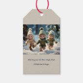Elf Kids Running in the Snow Custom Text Geschenkanhänger (Vorderseite)