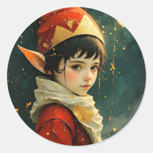 Elf Kind in Vintage-Weihnachtsoutfit  Runder Aufkleber