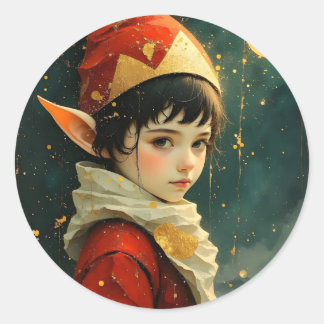 Elf Kind in Vintage-Weihnachtsoutfit Runder Aufkleber