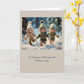 Elf Kinder laufen im Schnee Benutzerdefinierter Te Karte (Gelbe Blume)