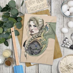 Elf-Krieger-Drache Fantasy Magisches Mittelalter P Geschirrtuch