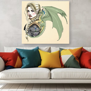 Elf-Krieger-Drache Fantasy Magisches Mittelalter P Leinwanddruck