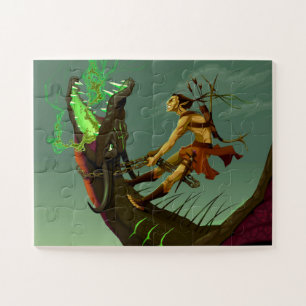 Elf Krieger kämpft gegen einen Drachen Puzzle