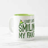 "Elf/Lächeln ist mein Lieblingslied" CHRISTMAS-TAS Zweifarbige Tasse (Vorderseite Links)