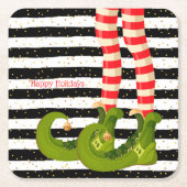 Elf Legs Black and White Stripes Weihnachten Rechteckiger Pappuntersetzer (Vorderseite)