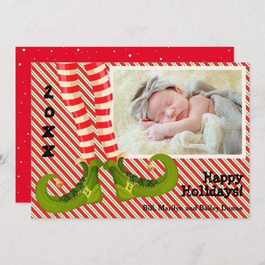 Elf Legs Christmas Foto Feiertagskarte (Vorne/Hinten)
