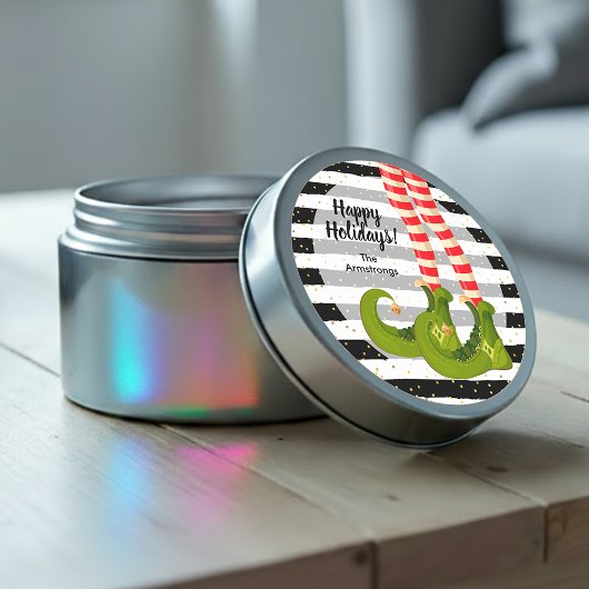 Elf Legs Happy Holidays Runder Aufkleber