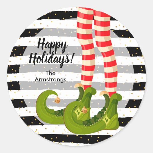 Elf Legs Happy Holidays Runder Aufkleber (Vorderseite)