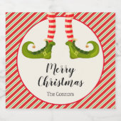 Elf Legs Stripes Frohe Weihnachten Schaumweinetikett (Einzelnes Label)