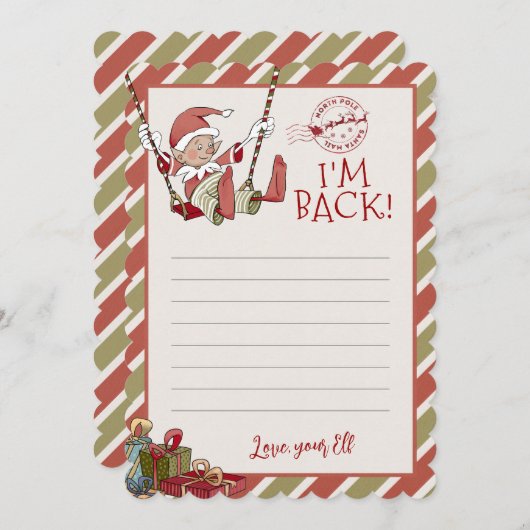 Elf Letter "I m Back" Editable Notecard Einladung (Vorne/Hinten)