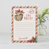 Elf Letter "I m Back" Editable Notecards Einladung (Stehend Vorderseite)
