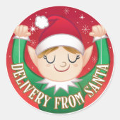 Elf Lieferung von Weihnachtsrot an Grün Runder Aufkleber (Vorderseite)