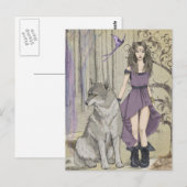 Elf Mädchen mit Wolf-Fantasie Postkarte (Vorne/Hinten)