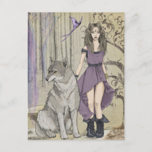 Elf Mädchen mit Wolf-Fantasie Postkarte