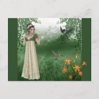 Elf Magic auf Grasfeld mit Hummingvögeln Postkarte