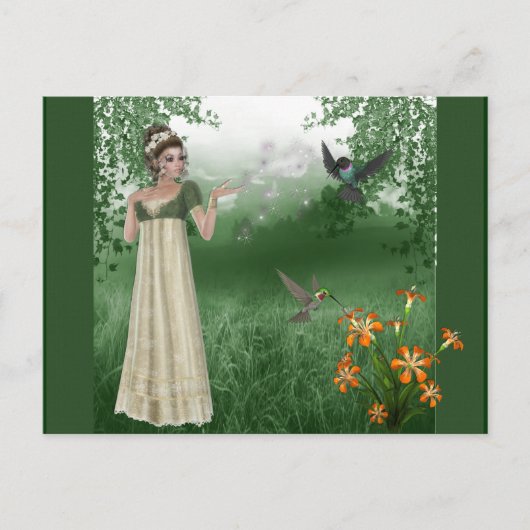 Elf Magic auf Grasfeld mit Hummingvögeln Postkarte (Vorderseite)