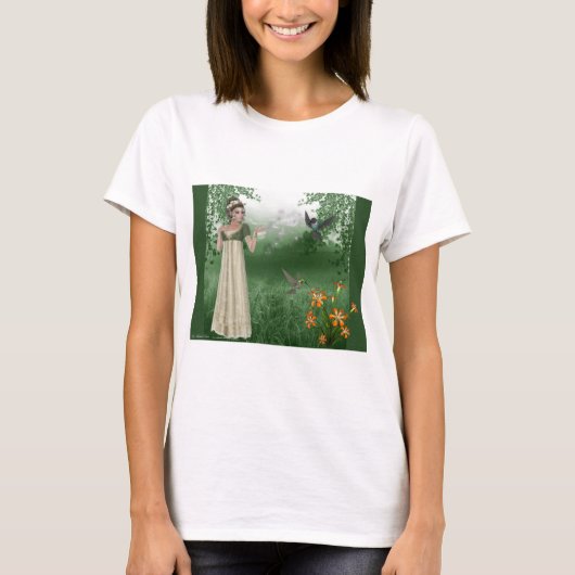 Elf Magic auf Grasfeld mit Hummingvögeln T-Shirt (Vorderseite)