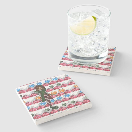 Elf Marble Stone Untersetzer Weihnachten (Seitenansicht)