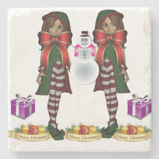 Elf Marmor Stein Untersetzer Weihnachten (Vorderseite)