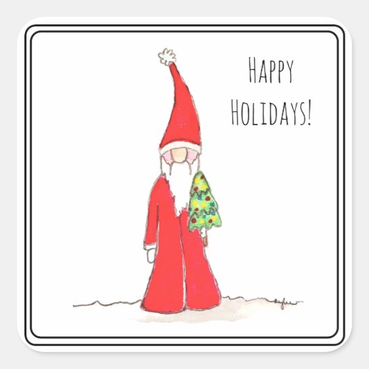Elf mit Baum Quadratischer Aufkleber (Vorderseite)