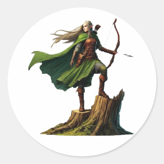 Elf mit Bow Runder Aufkleber (Vorderseite)