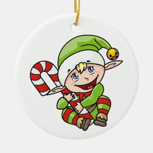 Elf mit Candy Cane Keramik Ornament (Vorne)