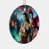 Elf mit Drachenei Keramik Ornament (Rechts)