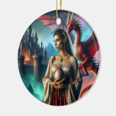 Elf mit Drachenei Keramik Ornament (Links)