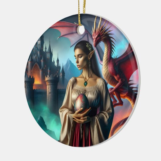 Elf mit Drachenei Keramik Ornament (Links)