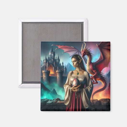 Elf mit Drachenei Magnet (Vorderseite/Rückseite)