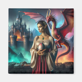 Elf mit Drachenei Magnet