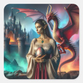 Elf mit Drachenei Quadratischer Aufkleber (Vorderseite)