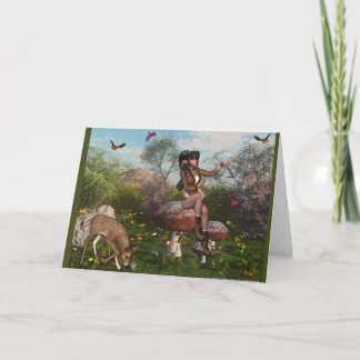 Elf mit einem Rotwild in der Feiertagskarte