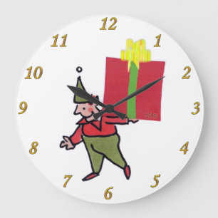 Elf mit einer Wanduhr mit roter Box