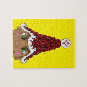 Elf mit einer Weihnachtsmannmütze aus einem Roten  Puzzle (Horizontal)