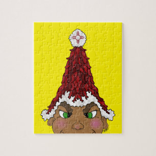 Elf mit einer Weihnachtsmannmütze aus einem Roten Puzzle