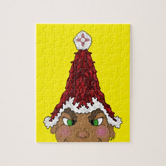 Elf mit einer Weihnachtsmannmütze aus einem Roten  Puzzle (Vertikal)