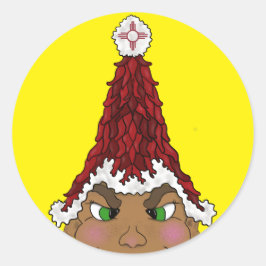 Elf mit einer Weihnachtsmannmütze aus einem Roten  Runder Aufkleber