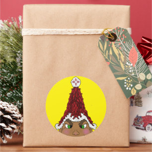 Elf mit einer Weihnachtsmannmütze aus einem Roten  Runder Aufkleber