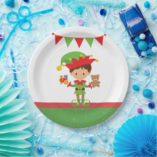 Elf mit Geschenken und weißem Hintergrund Pappteller (Party)
