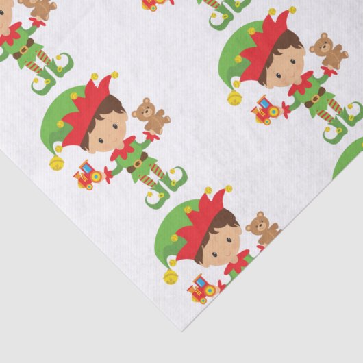 Elf mit Geschenken und weißem Hintergrund Seidenpapier (Detail)