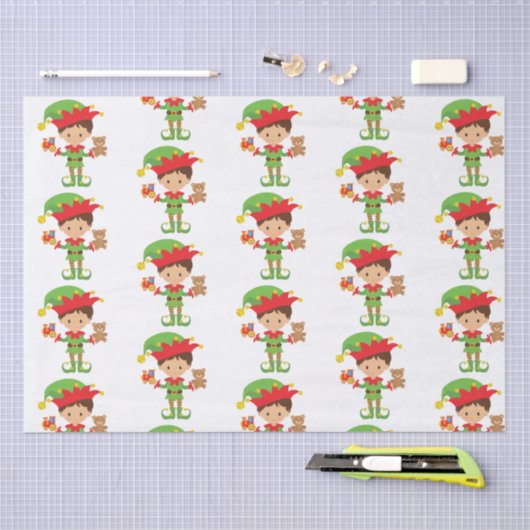 Elf mit Geschenken und weißem Hintergrund Seidenpapier (Handwerk)