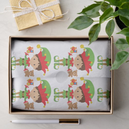 Elf mit Geschenken und weißem Hintergrund Seidenpapier (Geschenk)