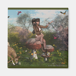 Elf mit Hirsch im Wald Fantasy Magnet