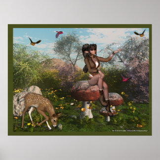 Elf mit Hirsch im Waldposter drucken Poster