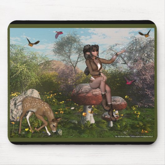 Elf mit Hirsch in Woods Fantasy Mousepad (Vorne)