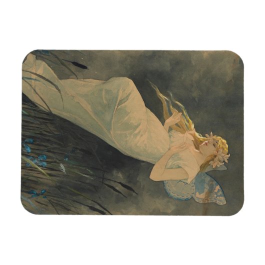 Elf mit Iris-Blume von Alphonse Mucha Magnet (Horizontal)