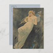 Elf mit Iris-Blume von Alphonse Mucha Postkarte (Vorne/Hinten)