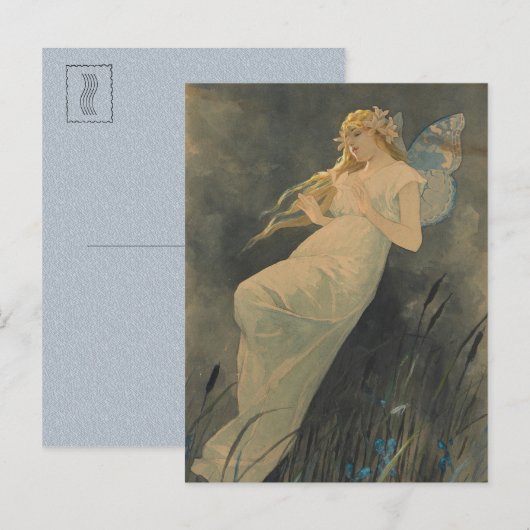 Elf mit Iris-Blume von Alphonse Mucha Postkarte (Vorne/Hinten)