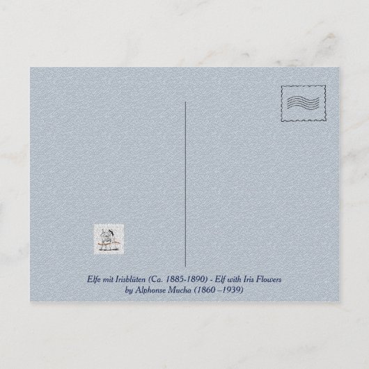 Elf mit Iris-Blume von Alphonse Mucha Postkarte (Rückseite)